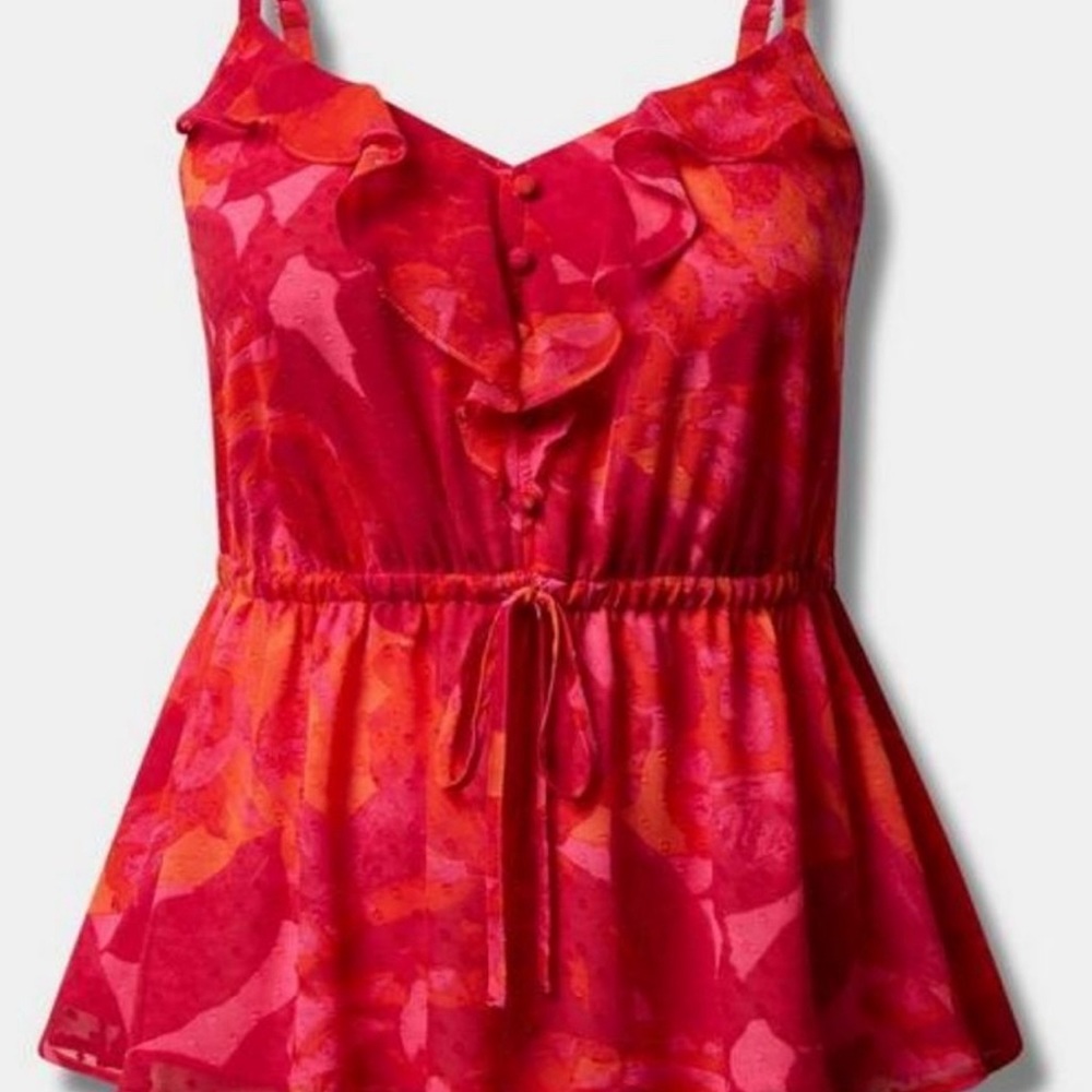 NWT Torrid Pink & Orange Floral Ruffle Drawstring Cami - Picture 4 of 6